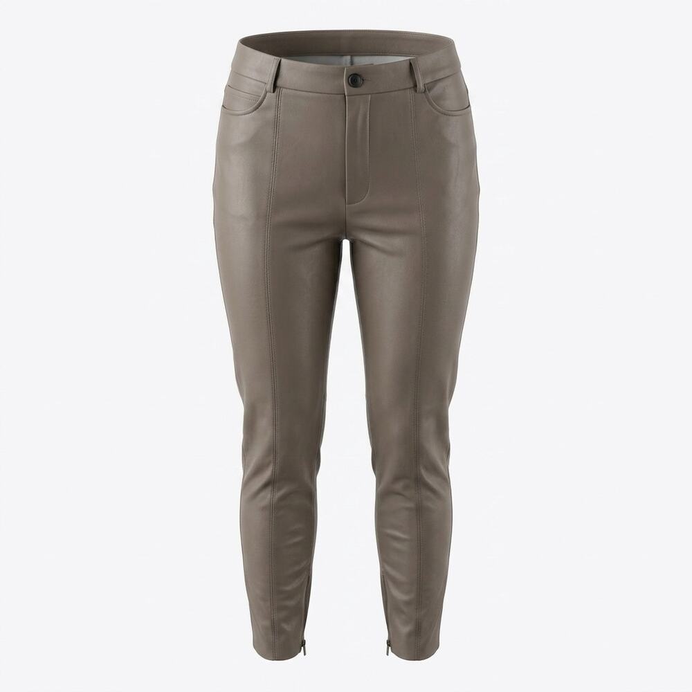Zara Taupe Brown Faux Leather Skinny Pants Ankle Zip Women Size L